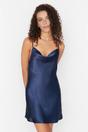 Navy Cowl Neck Back Detail Satin Strappy Mini Nightdress, Image 1 of 3