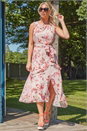 Pink Floral Print Frill Midi Dress, Image 3 of 5