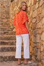 Orange Burnout Print Jersey Stretch Top, Image 3 of 4