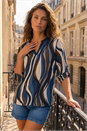 Navy  Abstract Swirl Print Top, Image 2 of 4