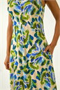 Blue Abstract Print Sleeveless Midi Dress, Image 5 of 5