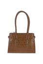 Tan Two Section Croc Print Real Leather Tote Bag, Image 3 of 3