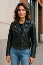 Tortoishell Brando Biker Leather Jacket-Broome, Image 1 of 8