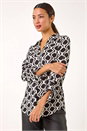 Black Mono Chain Print V-Neck Stretch Top, Image 4 of 5