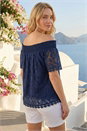 Navy  Lace Detail Bardot Top, Image 3 of 4