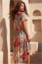 Red Patchwork Print Curved Hem Midi Dress, Image 3 of 4