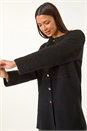 Black Collarless Contrast Button Knit Jacket, Image 5 of 6