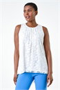 Ivory Sleeveless Textured Floral Print Top, Image 4 of 5