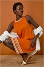 Dark Orange Embroidered Trim Stretch Dress, Image 7 of 7