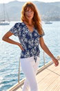 Navy  Textured Floral Print Tie Front Top, Image 3 of 4
