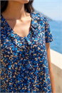 Navy  Printed Ruffle V-Neck Stretch Top, Image 4 of 4