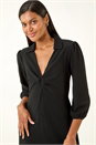 Black Textured Collared Twist Front Dress, Image 4 of 5