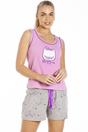 Lilac Camille Lingerie Lilac Cat Motif Short Cotton Pyjama Set, Image 1 of 5