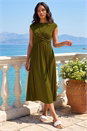 KHAKI Crossover Front Stretch Midi Dress , Image 2 of 4