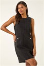 Black Textured Pinafore Pocket Dress, Image 2 of 5