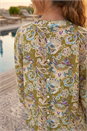 Green Floral Print Notch Neck Blouse, Image 4 of 4