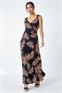 Rust Tropical Puff Print Wrap Maxi Dress, Image 2 of 5