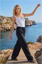 Black Linen Blend Wide Leg Trouser, Image 4 of 5
