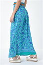 Green Floral Print Belted A line Maxi Skirt, Image 3 of 5