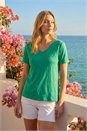 Green Shimmer V-Neck Top, Image 4 of 5