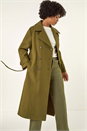 Olive Textured Premium Belted Smart Coat, Image 1 of 5