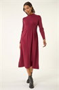Burgundy Ribbed Knit High Neck Midi Dress, Image 1 of 5
