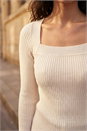 Ivory Square Neck Ribbed Knit Top, Image 4 of 4