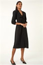 Black Textured Collared Twist Front Dress, Image 2 of 5