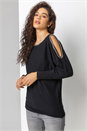Black Chain Embellished Cold Shoulder Jumper, Image 1 of 4