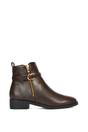 Brown XY LONDON Brown 'Lorna' Flat Low Heel Ankle Booties With Decorative Buckle and Zip, Image 1 of 7