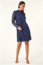 Navy Blue Dusk All Over Fringe Shift Dress, Image 1 of 5