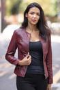 Wine Ashwood Leather Wine 'Francesca' Collarless Real Leather Fashion Jacket, Image 1 of 5