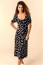Black Ruched Neck Polka Dot Midi Dress, Image 3 of 4