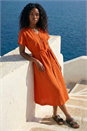 Orange Button Linen Blend Midi Dress, Image 3 of 4