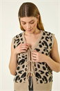 Tan Animal Print Tie Front Knit Top, Image 5 of 7