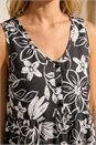 Black Floral V-Neck Buttoned Top, Image 4 of 4