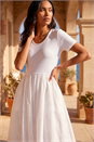 White Floral Print Pocket Midi Dress , Image 2 of 4
