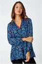Blue Metallic Print V-Neck Chiffon Blouse, Image 1 of 5