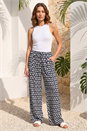Navy Petite Geo Print Wide Leg Stretch Trouser, Image 1 of 4