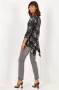 Black Linear Floral Print Hanky Hem Top , Image 2 of 5