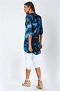 Blue Geometric Print Stretch Tunic Top, Image 3 of 5