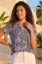  Petite Abstract Print Button Stretch Top , Image 2 of 4