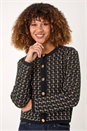 Black Textured Boucle Button Knit Cardigan, Image 4 of 5