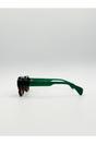 Brown Angular Wayfarer Style Sunglasses in Brown with Green Arms, Image 3 of 4