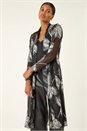 Silver Foil Leaf Print Plisse Kimono, Image 2 of 5