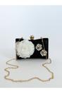Black Square Clutch Bag with 3D Florals, Image 5 of 5