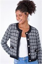 Black Boucle Knitted Contrast Cardigan, Image 1 of 7