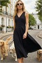 Black Sleeveless Button Detail Cotton Midi Dress, Image 3 of 4