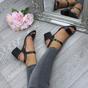 Black AJVANI Black Mid Block Heel Strappy Sandals, Image 5 of 6