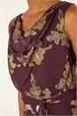 Plum Metallic Jacquard Cowl Neck Midi Dress, Image 5 of 5